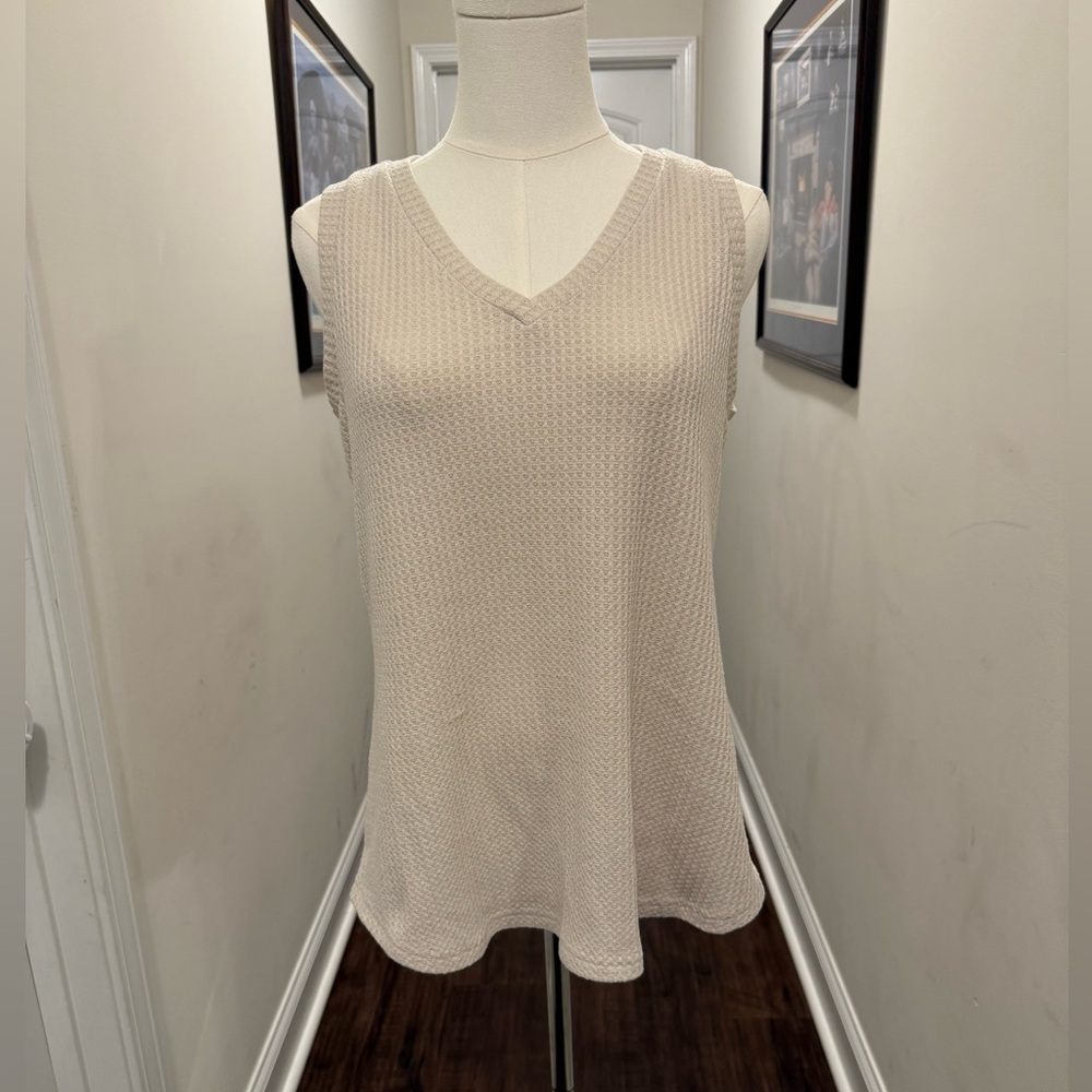 Iwollence Cream Waffle Knit Sleeveless Top
